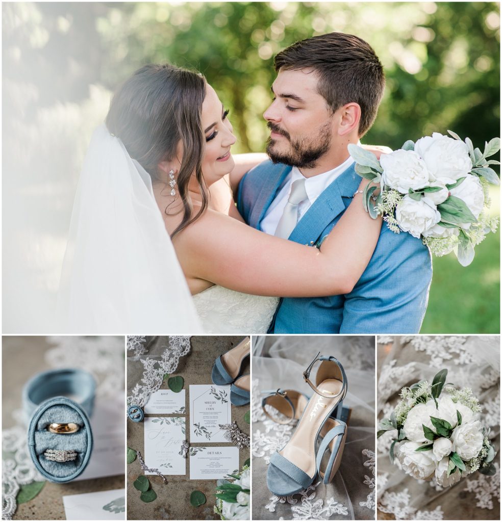 blue and gold summer wedding at 8th and Main Event Space | Grandview Missouri Wedding